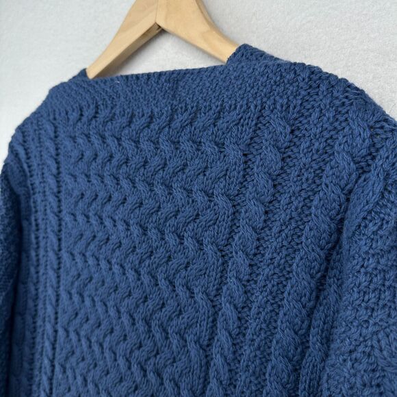 QUILLS Cardigan Womens M 100% Merino Wool Button Up Cable Fisherman Blue Ireland - Picture 6 of 12